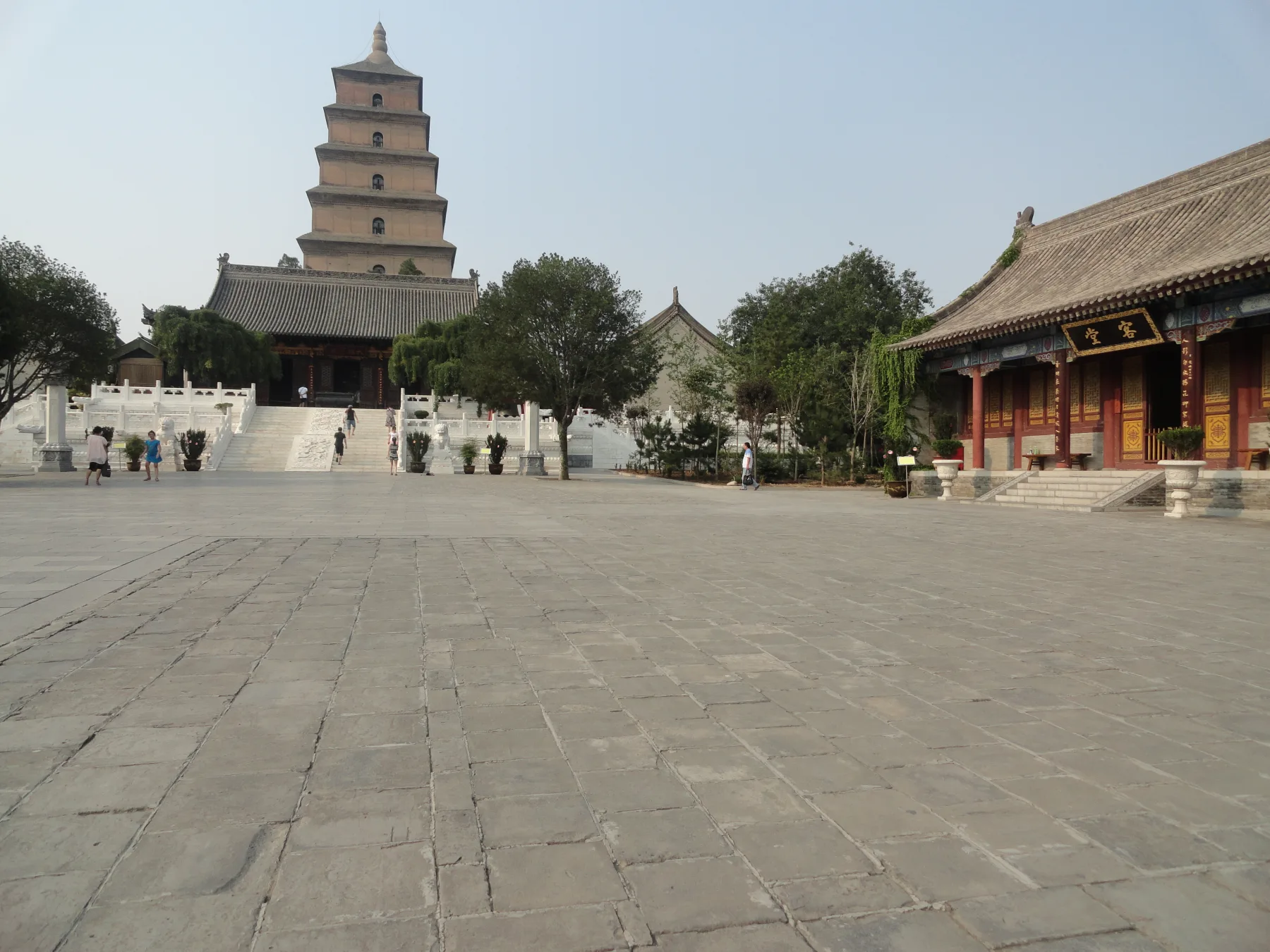 Giant Wild Goose Pagoda rising above its temple grounds in Xi'an
